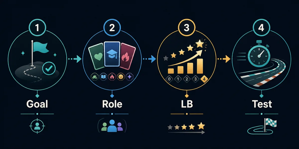 Timeline diagram for choosing Umamusume support cards from race goal to simulator testing